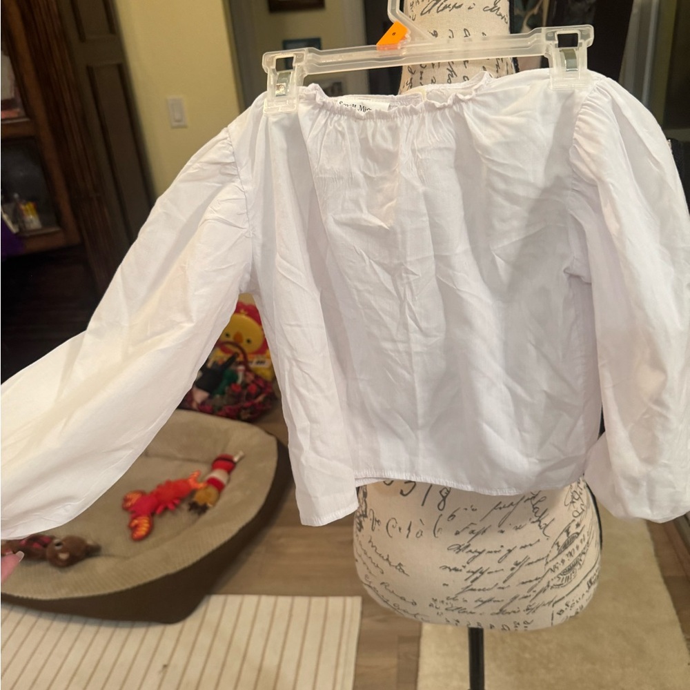 White Off-Shoulder Blouse small miracles child med great shape